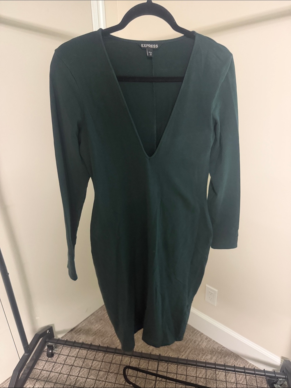 Express Deep V Long Sleeve Forest Green Dress